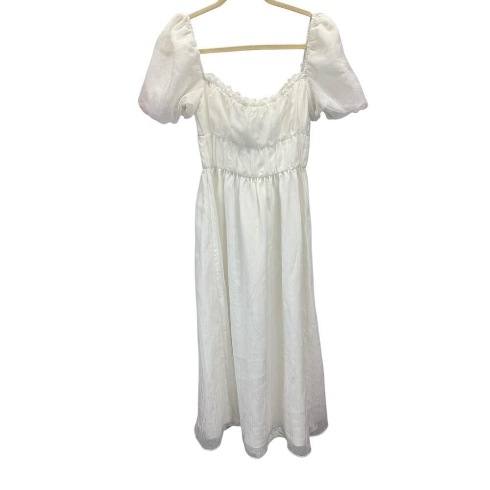 Reformation Miel Dress Ivory Puff Sleeve Smocked Midi Cottagecore Size 2 - Picture 8 of 10